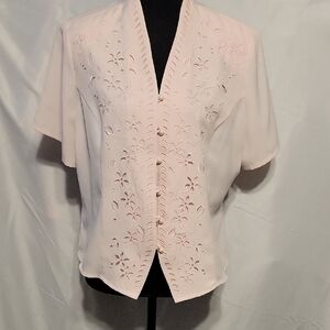 Laura Scott Blush Blouse with Delicate Cutouts